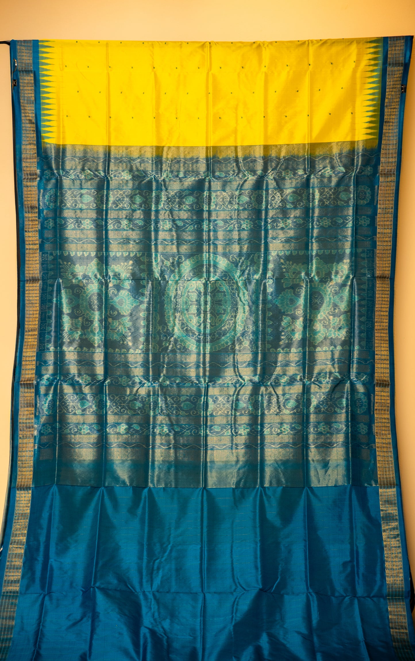 Red Sambalpuri Pure Silk Saree with Green Tissue Pallu