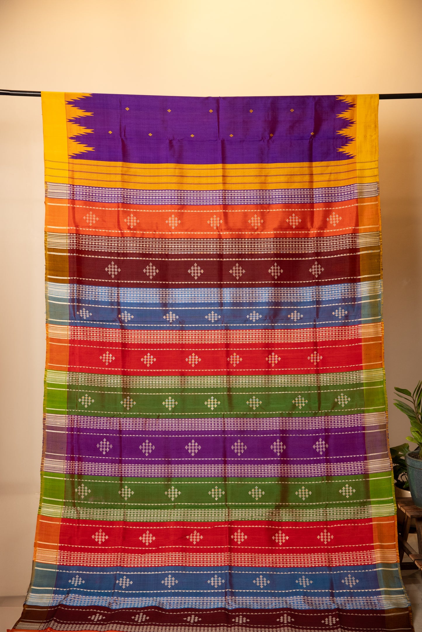 Purple Berhampuri Double Pallu Pure Silk Saree