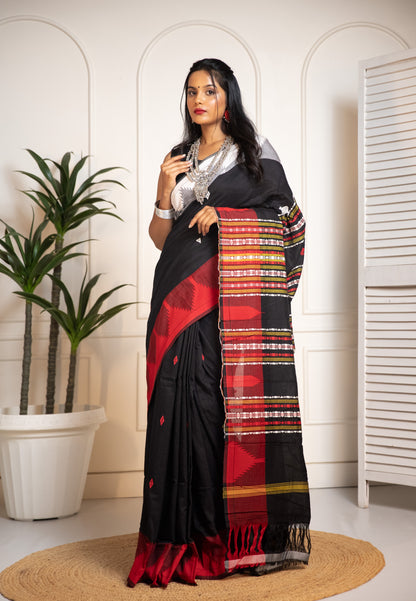 Black Organic Dye Kotpad Cotton Saree