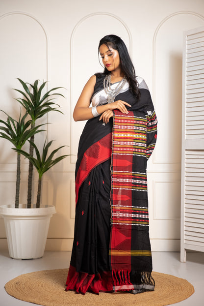 Black Organic Dye Kotpad Cotton Saree
