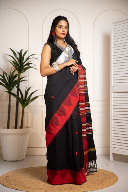 Black Organic Dye Kotpad Cotton Saree