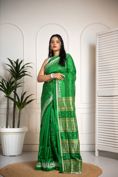 Green Pure Silk Sambalpuri Saree