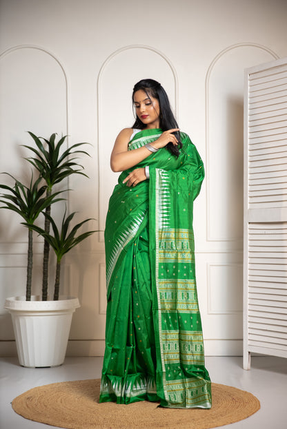 Iklauti Ekpulia - Green Pure Silk Saree