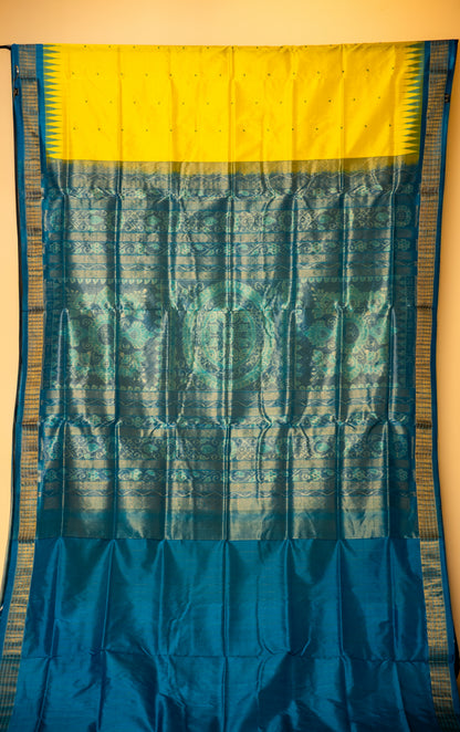 Red Sambalpuri Pure Silk Saree with Green Tissue Pallu