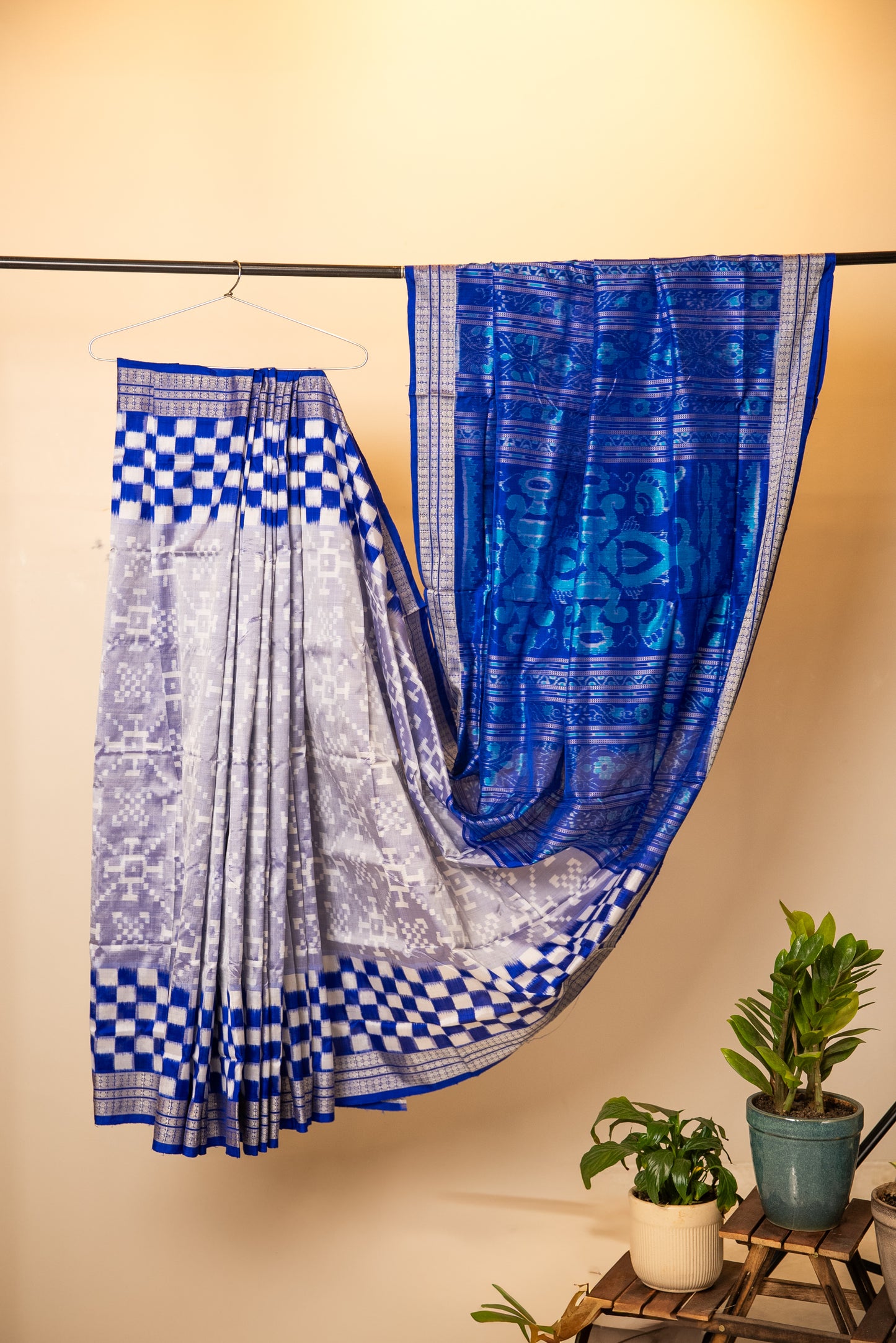 Blue Pasapali Border Sambalpuri Silk Saree