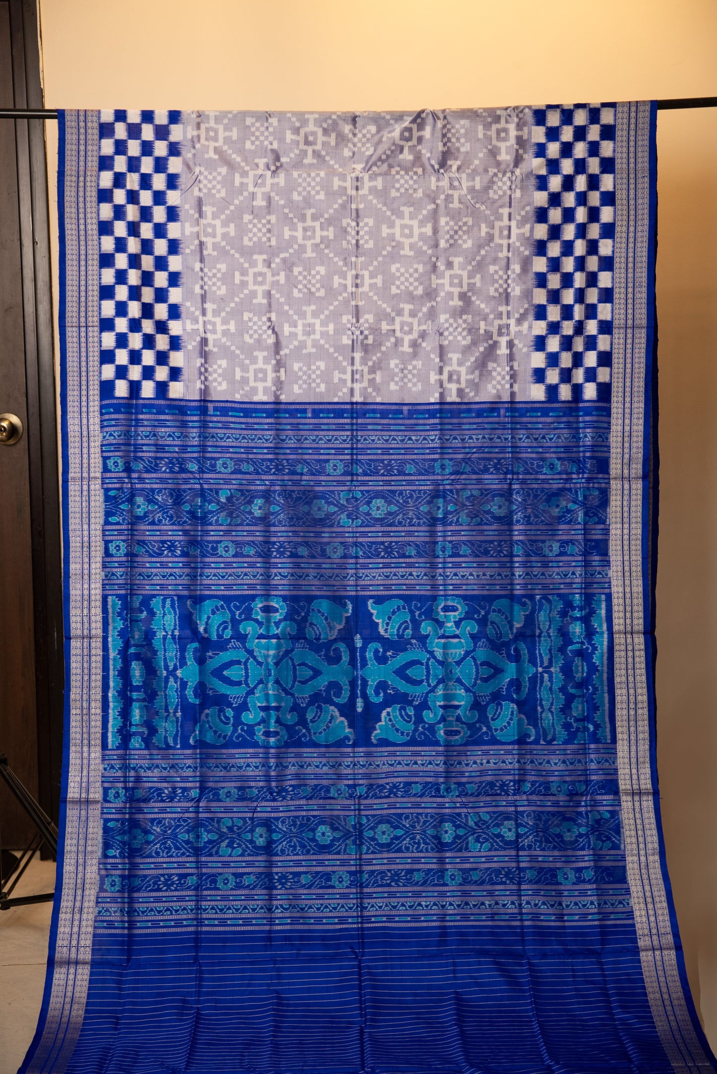 Blue Pasapali Border Sambalpuri Silk Saree