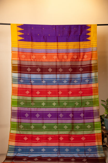 Purple Berhampuri Double Pallu Pure Silk Saree
