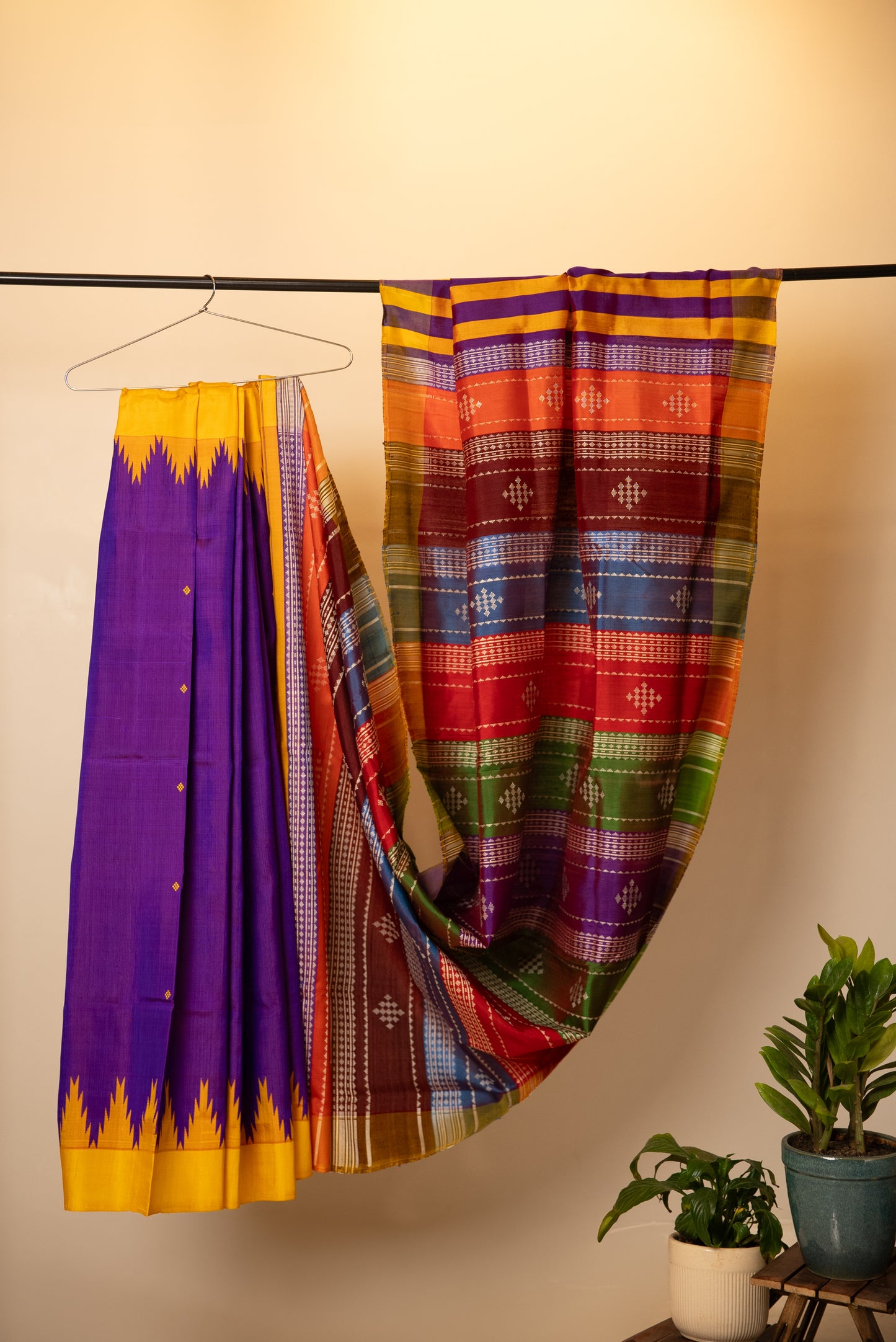 Purple Berhampuri Double Pallu Pure Silk Saree