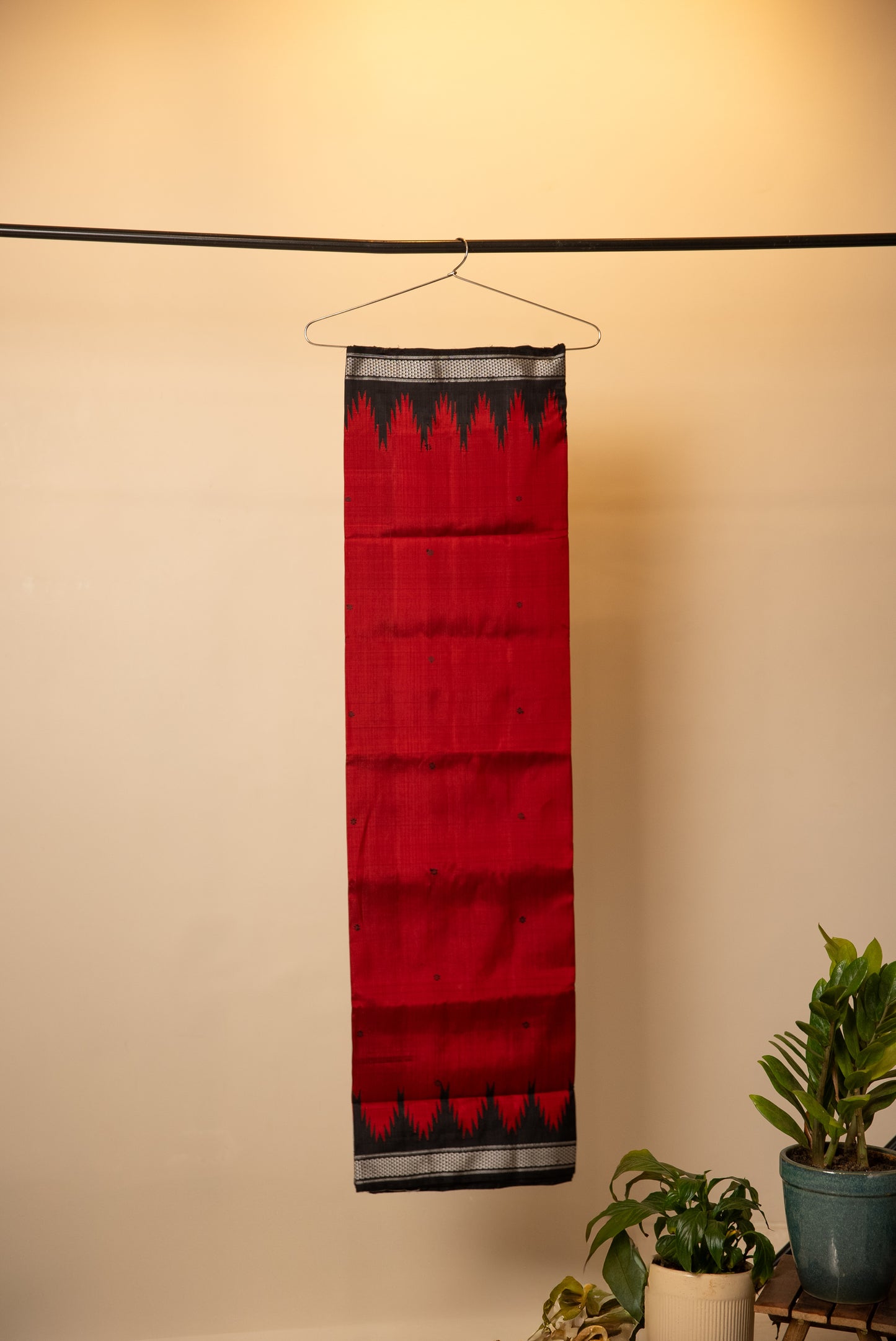 Red Berhampuri Single Pallu Saree