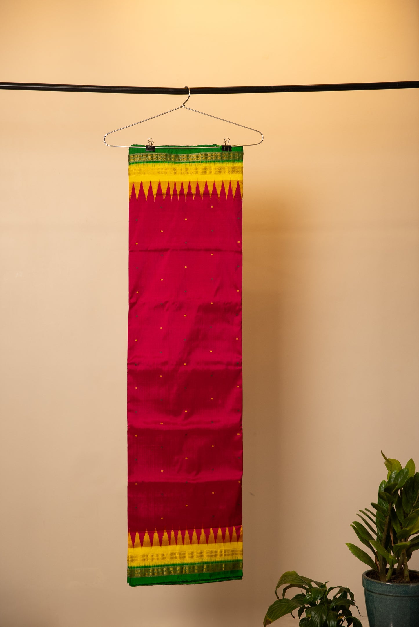Red Sambalpuri Pure Silk Saree with Green Tissue Pallu