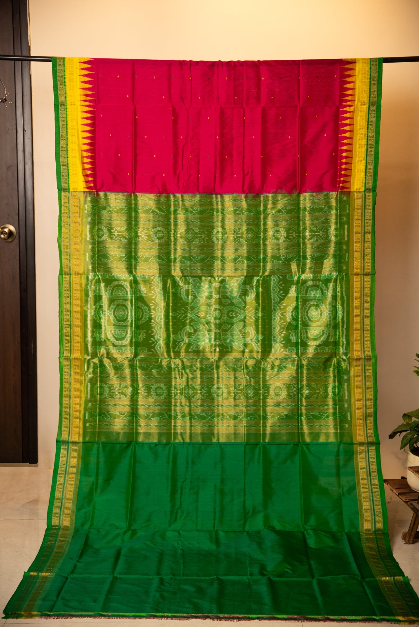 Yellow Sambalpuri Pure Silk Saree with Blue Tissue Pallu