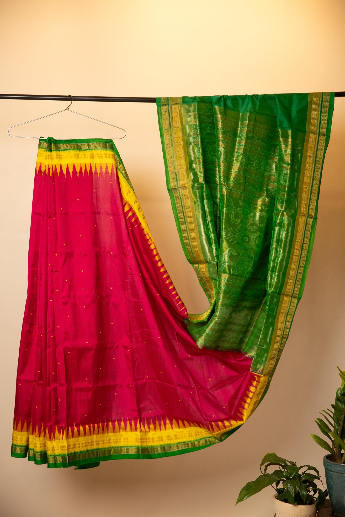 Yellow Sambalpuri Pure Silk Saree with Blue Tissue Pallu