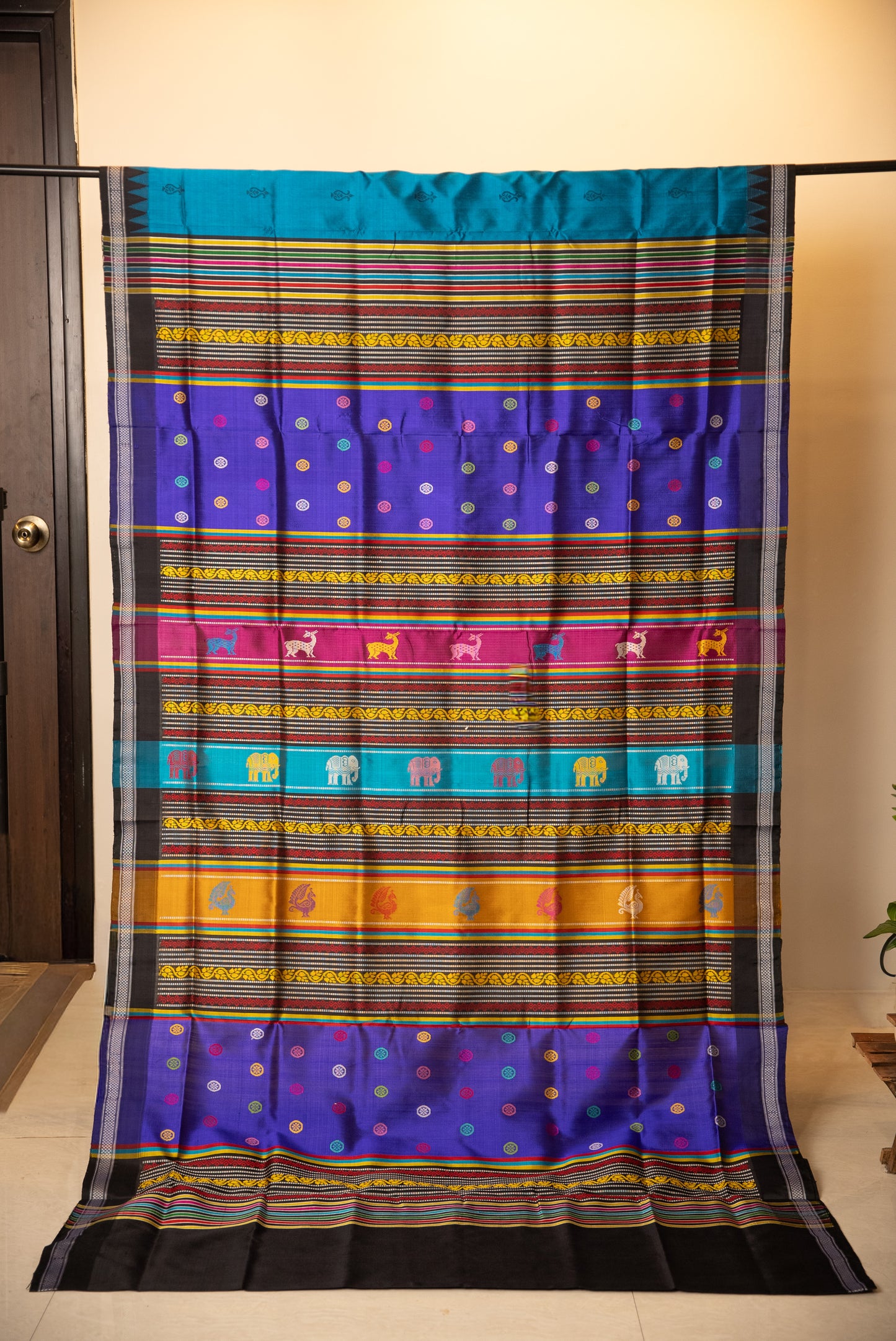 Firozi Berhampuri Double Pallu Pure Silk Saree