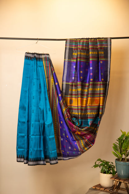 Firozi Berhampuri Double Pallu Pure Silk Saree